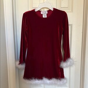 Ronni Nicole Girls Red Velvet Dress with White Fur Trim